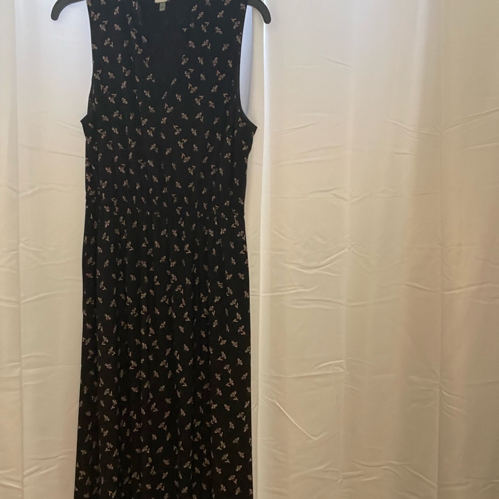 Anne Klein Black with pink Floral Print Sleeveless Midi Dress size 6 pockets - Picture 15 of 16